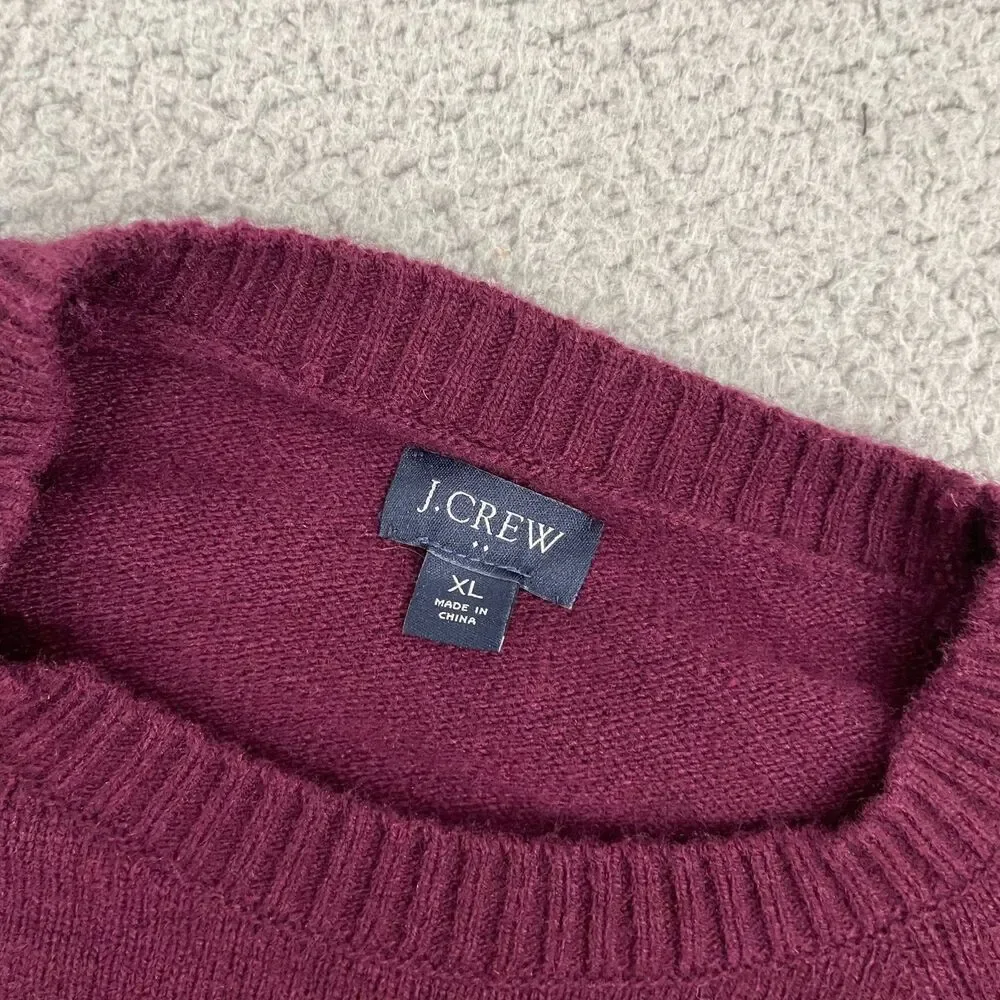J. Crew Lambs Wool Blend Sweater Men XL Burgundy Preppy Classic Crewneck